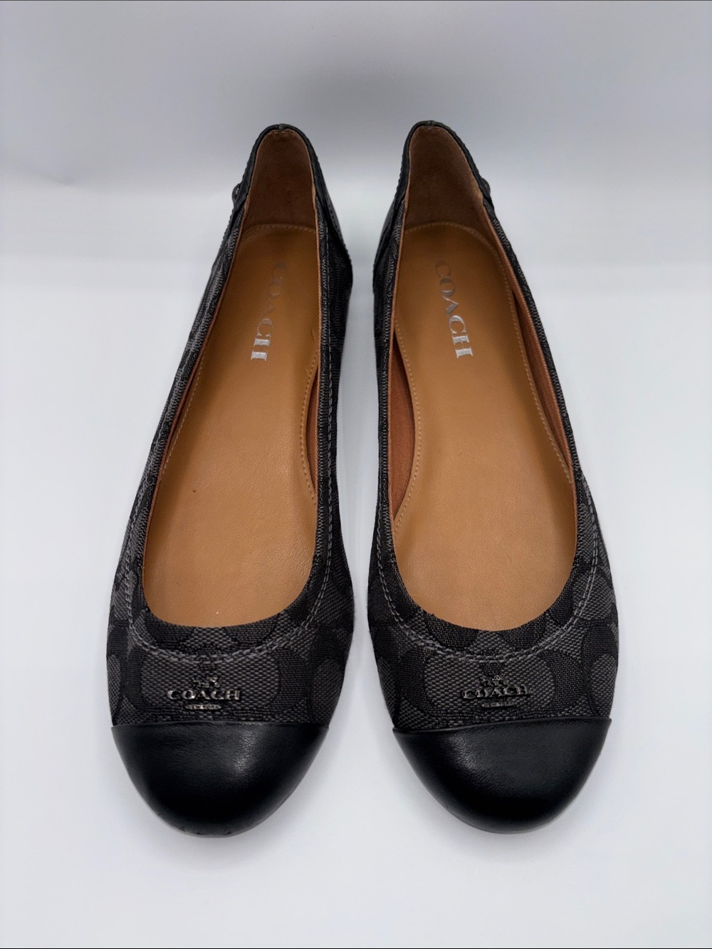 Coach Black Signature Canvas Cap-Toe Ballet Flats